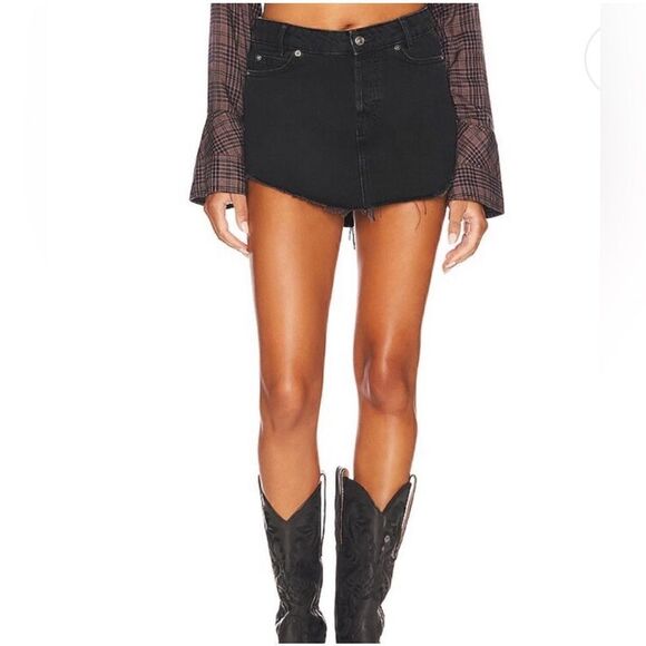 Free people sky high 100% cotton denim skirt black size 8 - Picture 1 of 14